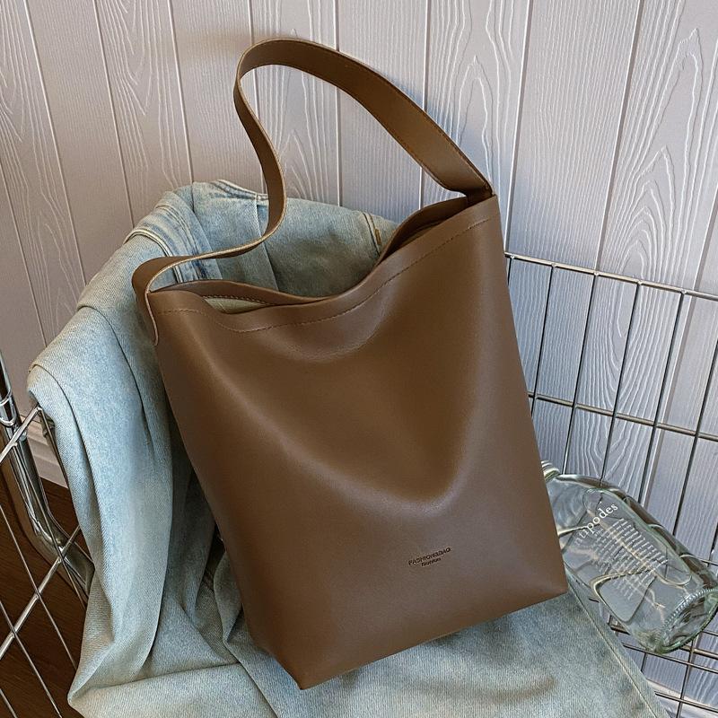 Однотонная сумка-тоут, высокая стоимость, большая вместимость, универсальная сумка через плечо, женская сумка-ведро, повседневная, простая