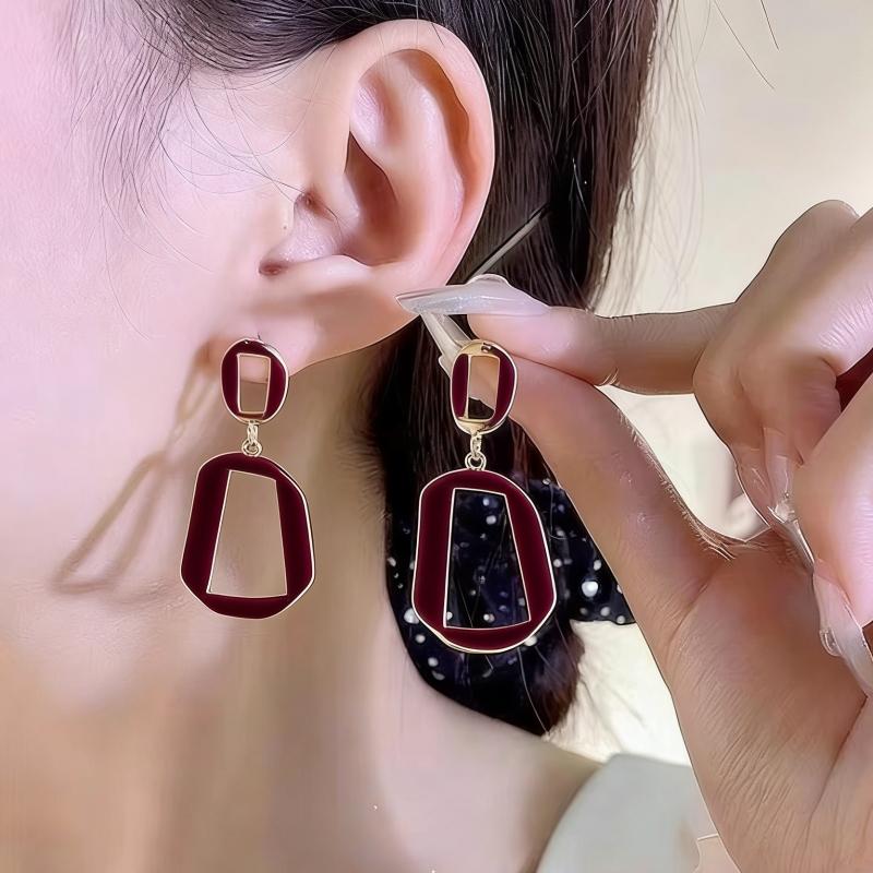 Длинные асимметричные трапециевидные подвески Женские висячие серьги Белое вино Красная эмаль Геометрические statement серьги-подвески Необычные серьги