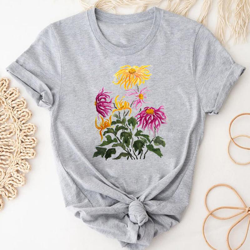 (Азиатский размер) Женская футболка с милым цветочным принтом и короткими рукавами, женская одежда, летняя модная повседневная футболка с графическим принтом