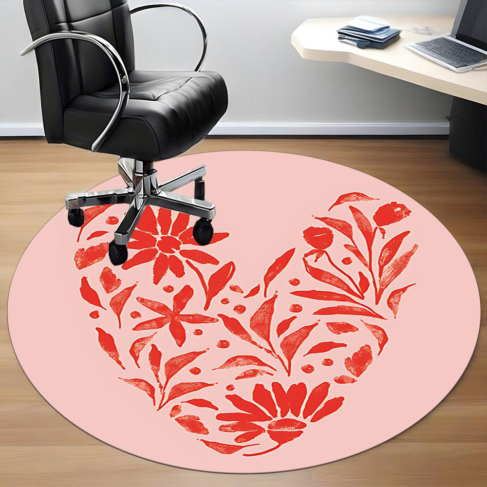 1pc Floral Heart Office Round Area Rug, Mat Suitable For Office, Under Office Chairs Bedroom Living Room Home Decor, Room Deco