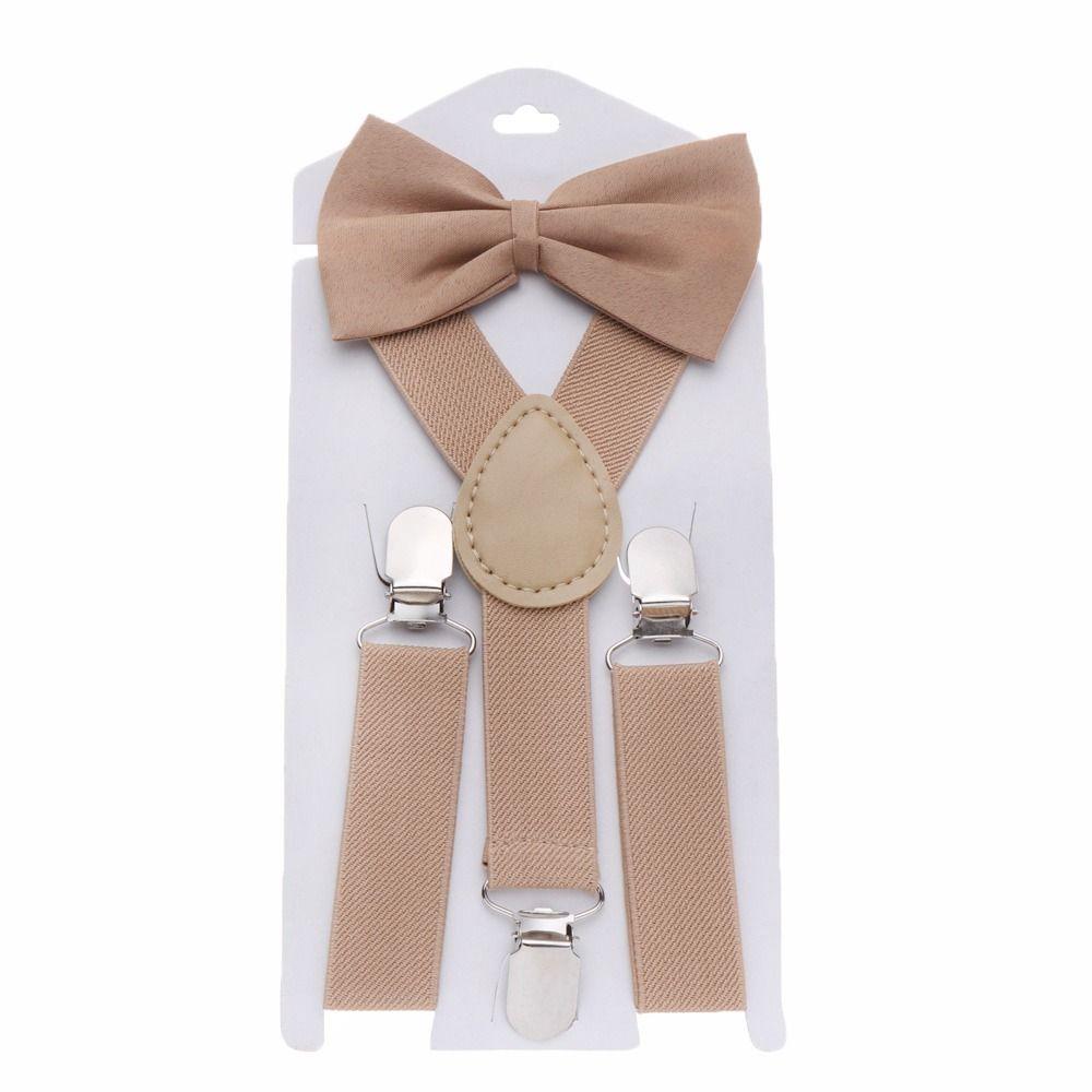 Solid Color For Girls Strap Clip Bow Tie Hanging Pants Clip Suspenders Clips Tie Suspenders Set
