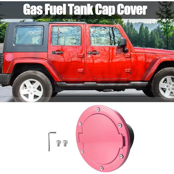 X AUTOHAUX Pink Aluminum Alloy ABS Gas Fuel Filler Door Cover for Jeep Wrangler JK JKU Sport Rubicon Sahara Unlimited 2007-2018 Fuel Filler Cover