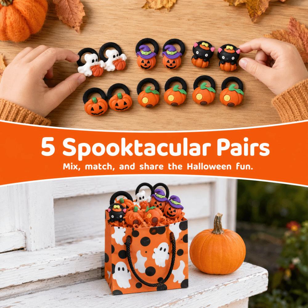 5pairs Cute Girls Hair Ropes Durable Hair Styling Rubber Bands Pumpkin Halloween Hair Ties  Leisure