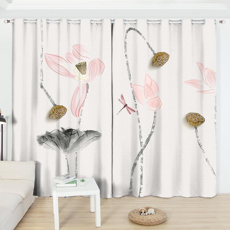 2 шт. Красивые шторы в китайском стиле с абажуром в виде лотоса, 2023 г., новые индивидуальные шторы для спальни, гостиной, плавающие шторы на окнах с люверсами, распродажа
