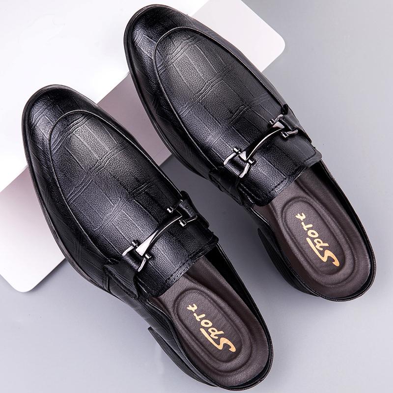 New Genuine Leather Mules Shoes Men's Half Shoes For Man Luxury Brand Slippers Men Loafers Casual Shoes Breathable Male Footwear