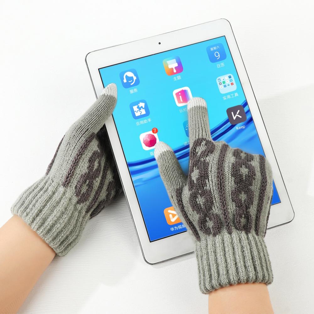 Men Women Plus Velvet Soft Touch Screen Mittens Thick Warm Arm Warmers Knitted Gloves