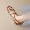 Fashion 2025 New Summer Sandals Women Split Leather Shoes Round Toe Low Heels Gladiator Shoes Sandals for Women Handmade Women Sandals