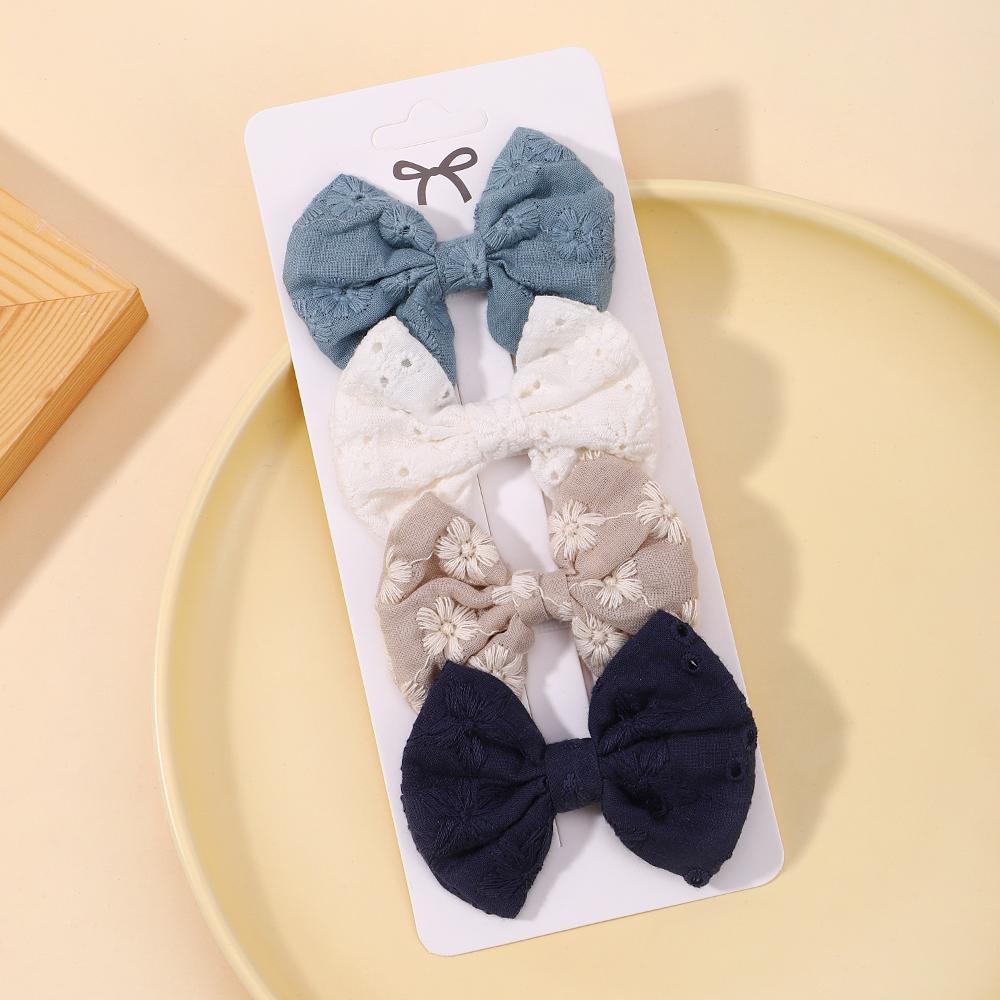 4Pcs/Set Sweet Hair Bows Hair Clip Children Lovely Bowknot Hair Pins for Baby Girls Hair Accessories Print Hollow Hairgripe Gift