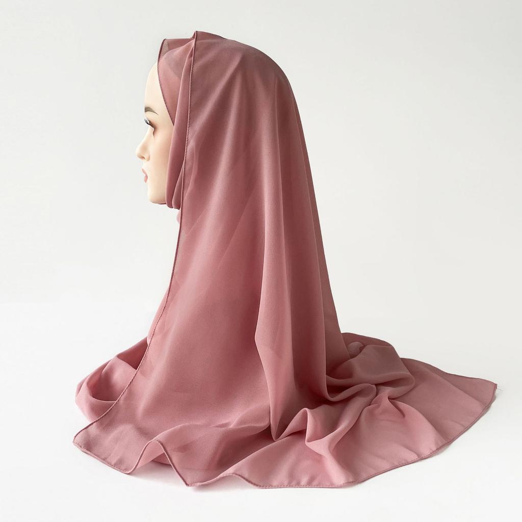 Малазийский однотонный этнический стиль атласный длинный шарф монохромный жемчужный шифоновый платок