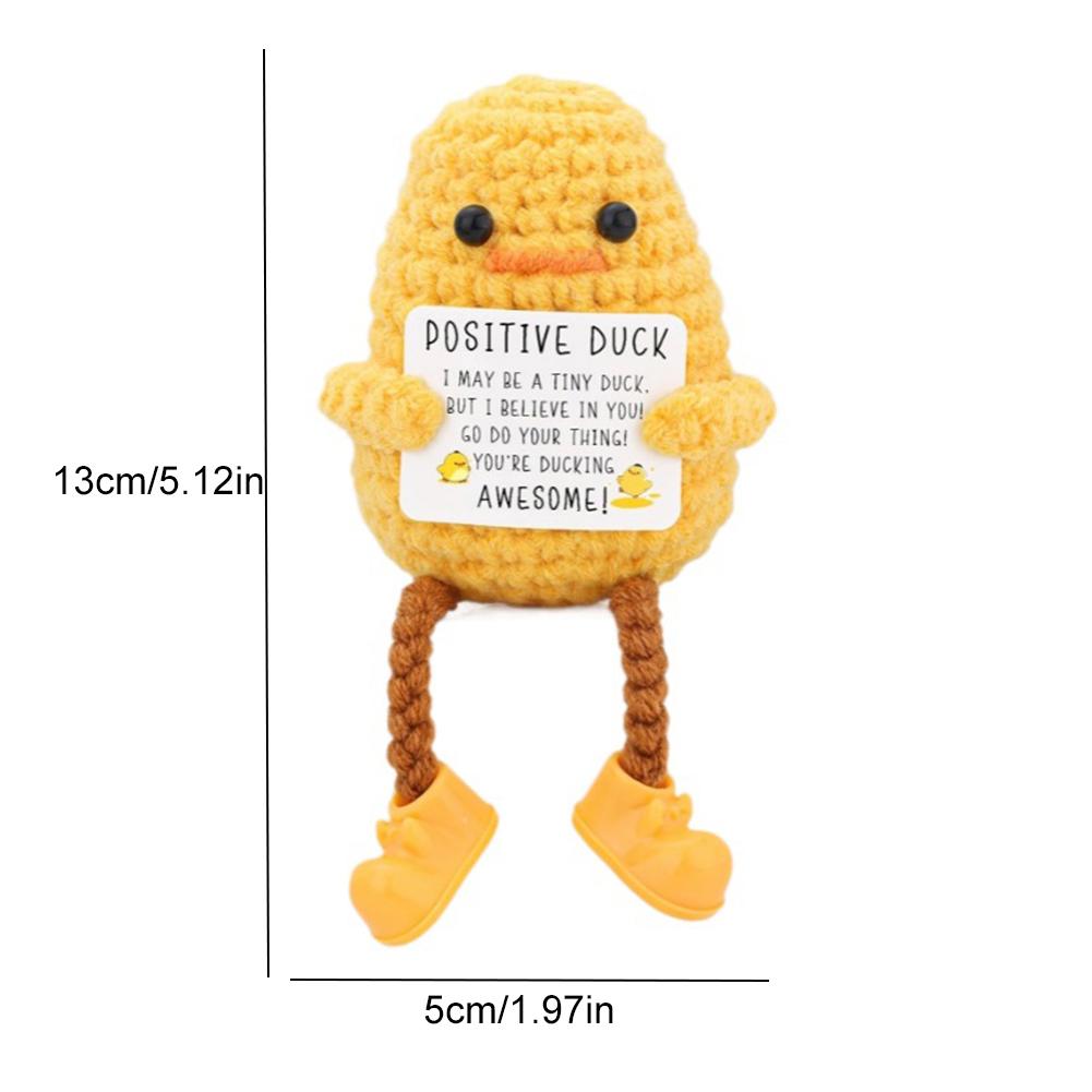 Милый вязаный крючком утенок с карточкой «Позитивная энергия», вязаная игрушка-утенок, многоразовый плюшевый шерстяной утенок для декора дома, комнаты, подарок на день рождения, 13x5 см