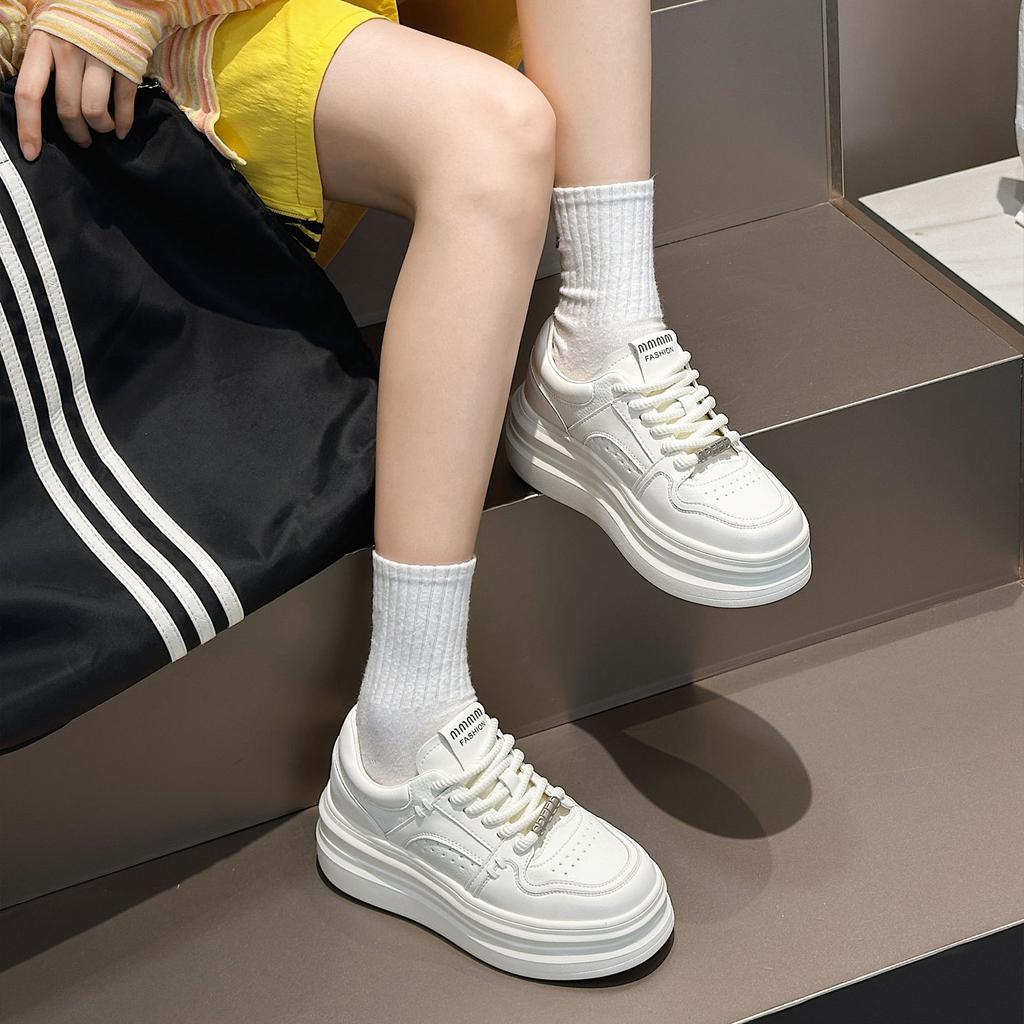thick-soled leather women's new autumn versatile single shoes muffin sports shoes inner height-increasing casual board shoes