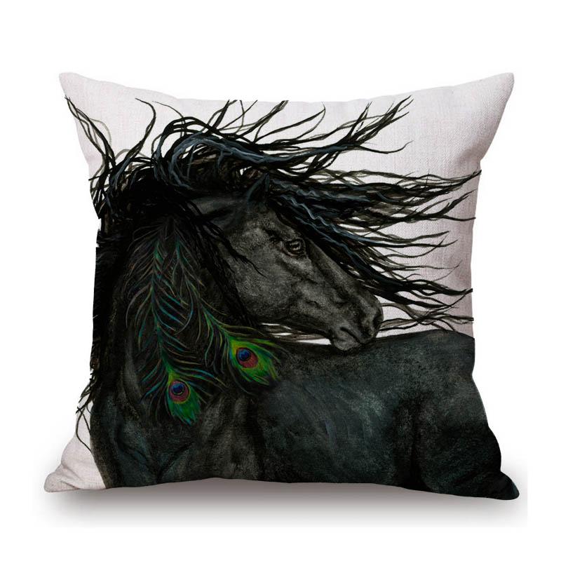 Mustang Horse Wild Horsemanship Club Decoration Art Sofa Throw Pillow Case Black White Elegant Linen Pony Cushion Cover