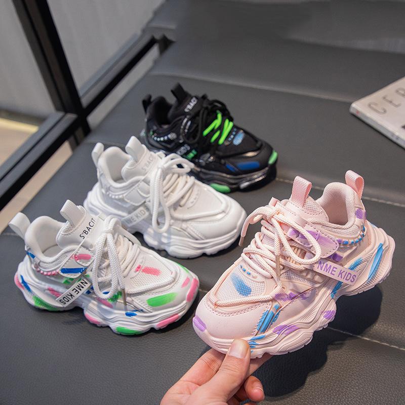 Girls' shoes, mesh breathable sports shoes, new spring and summer children's casual running shoes, school shoes for older children, dad shoes