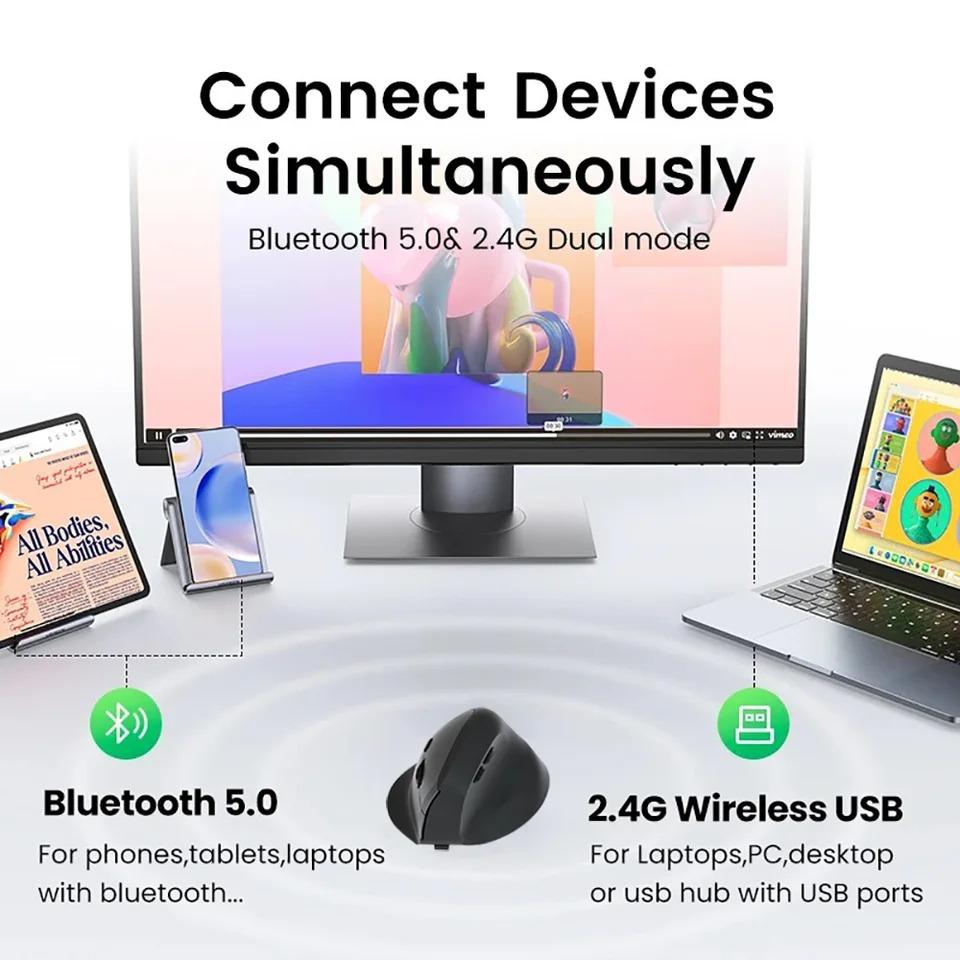 Беспроводная Bluetooth-мышь 2.4G эргономичная мышь 1600DPI 6 кнопок бесшумная перезаряжаемая мышь с USB-приемником для ПК ноутбука