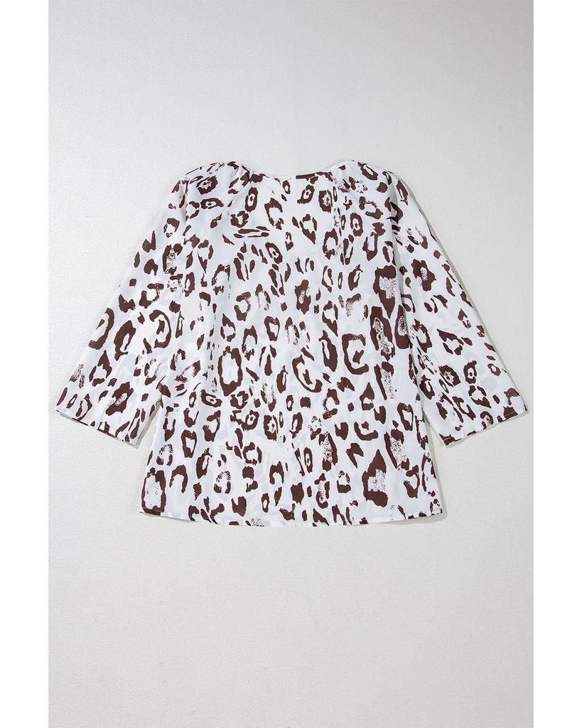 Azura Exchange Блузка цвета хаки с леопардовым принтом, V-образным вырезом и рукавами 3/4