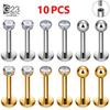 10Pcs ASTM F136 Titanium 2/3/4mm CZ Labret Stud 16G Tragus Helix Cartilage Conch Flatback Earlobe Piercing Body Zircon