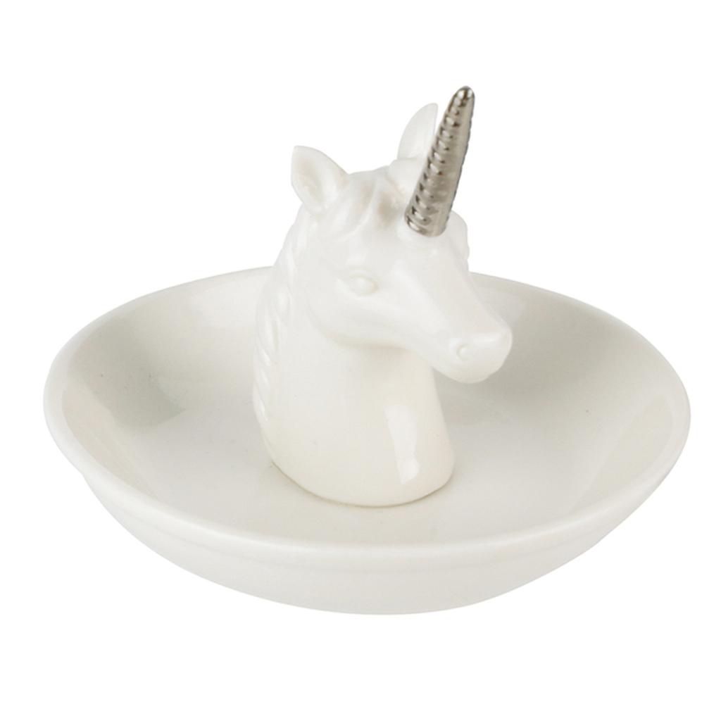Les Trésors De Lily [Q4764] - Ceramic Jewelry Holder 'Unicorn' Silver Ivory - 10x8 Cm