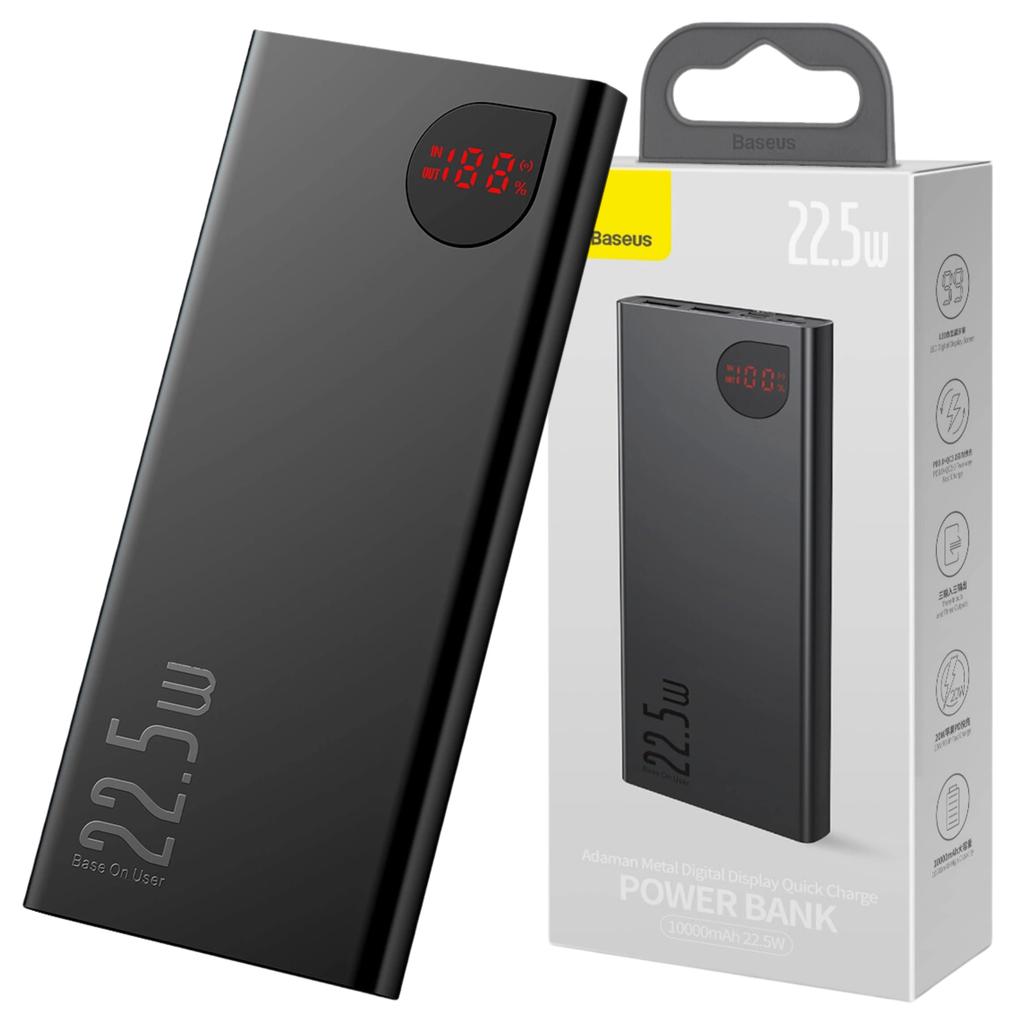 Powerbank Baseus Adaman Metal, 10000mAh, 2xUSB, USB-C, Lightning, MicroUSB 22.5W (Black)