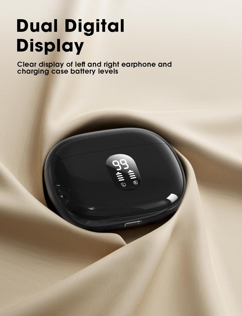 Earphones Bluetooth Wireless Earphones 48 Hours Playback Time Deep Bass LED Display Compactlightweight IPX7 Waterproof Bluetooth Instant Connection