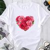 (Азиатский размер) Модный принт Love Heart Flower Trend Симпатичная футболка с рисунком 90-х годов Женская повседневная футболка Одежда Повседневная женская футболка с коротким рукавом