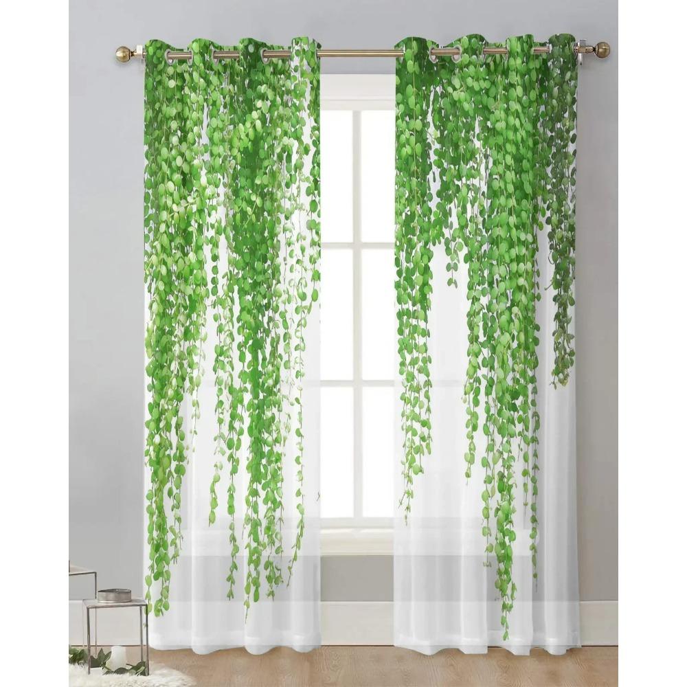 Растительные зеленые листья ротанга белые шифоновые прозрачные шторы для гостиной спальни украшения окна вуали тюль занавески