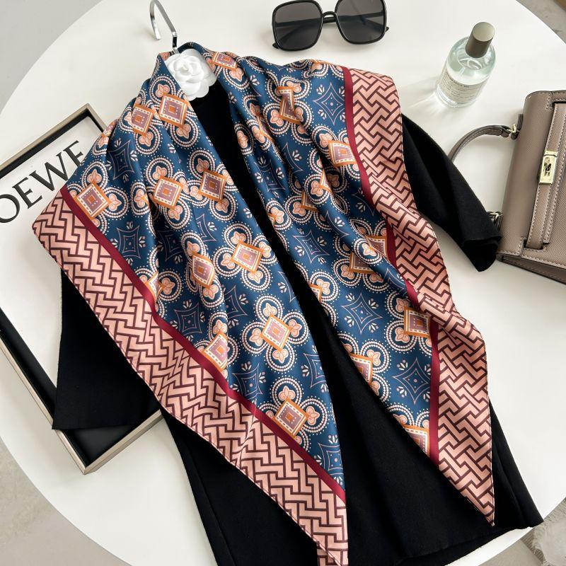 Печатный буквенный высококачественный искусственный шелк женский твил шелковый декоративный женский шелковый шарф