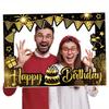 1 Piece Happy Birthday Photo Booth Photo Frame Props, Black And Gold Selfie Photo Frame, Birthday Party Supplies