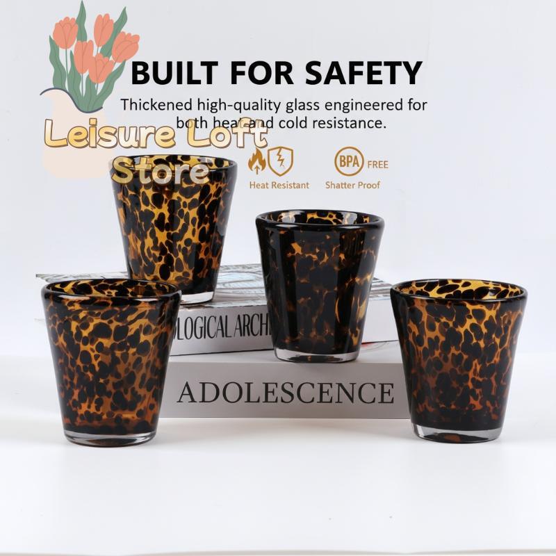 Creative Leopard Print Glass Cup Brown Tortoise High End Retro Water Mug for Cafe Bar Household