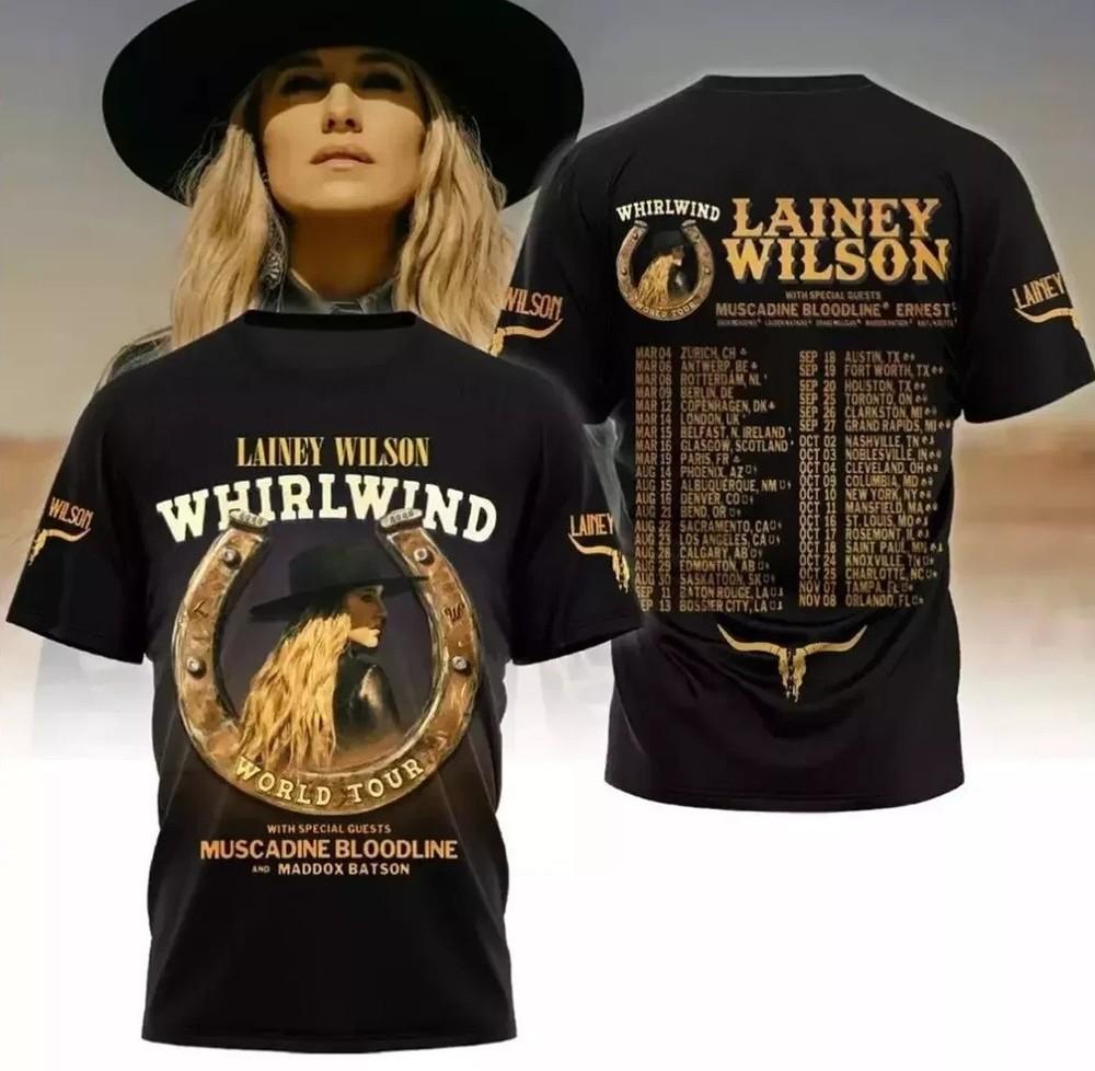 Коллекция Lainey Wilson Whirlwind World Tour 2025 Футболка Полный размер S5XL Унисекс Футболка