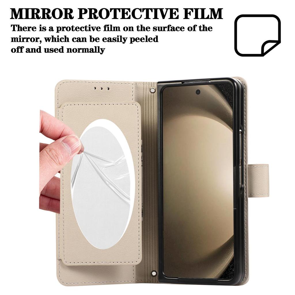 Кожаный чехол-книжка с зеркалом и держателем для карт для Samsung Z Fold 6/7, Crossbody