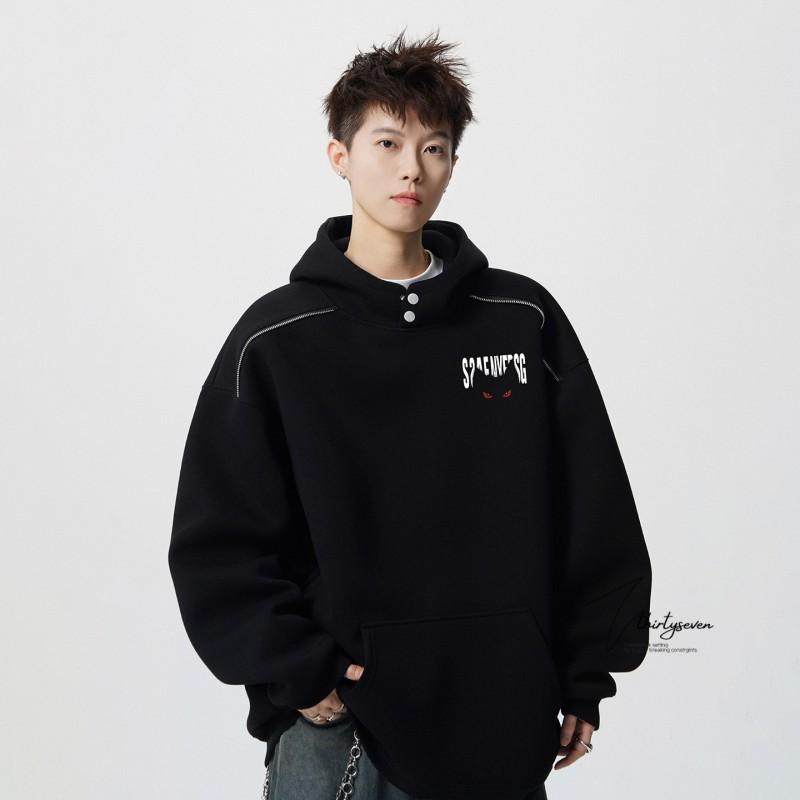 Loose Fit Devil Graphic Hoodie Men - Casual Streetwear Black Gray