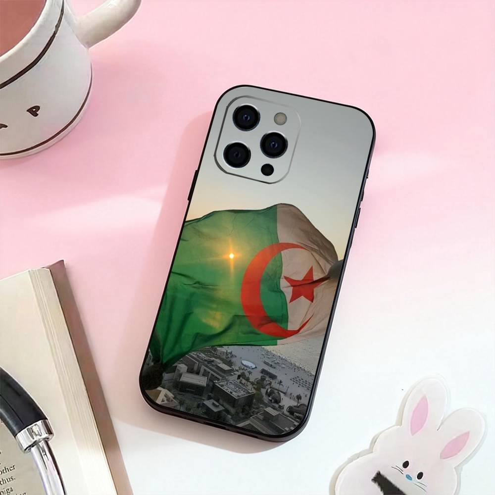 Flag of Algeria Phone Case For iPhone 17,16,15,14,13,12,11 Plus,Pro Max,Soft Silicone Black Cover