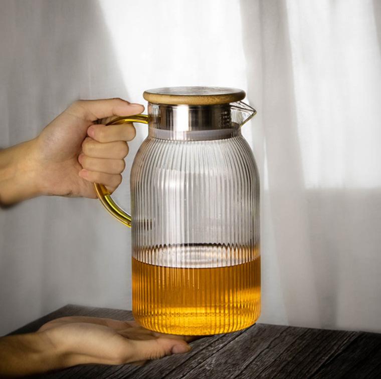 Стеклянный кувшин для воды объемом 1500 мл с ручкой и крышкой, термостойкий чайник для холодной и горячей воды, набор чашек для чая, кувшин для сока, бутылка для воды, графин