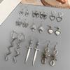 18 шт./компл., комплект серег в стиле панк, готики для женщин, посеребренные серьги, винтажные серьги в виде змеи, бабочки, гриба, модные черные ювелирные изделия