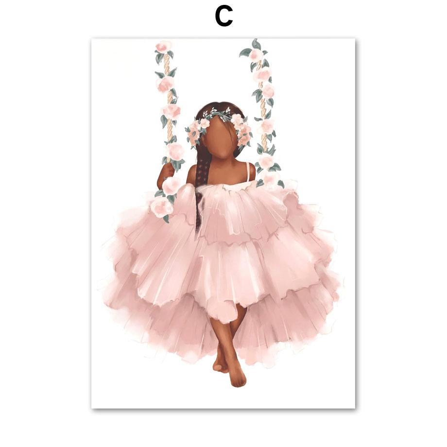 Розовая принцесса, бабочка, единорог, корона, имя на заказ, настенное искусство, холст, живопись, постеры и принты, фотографии для девочек, декор для детской комнаты