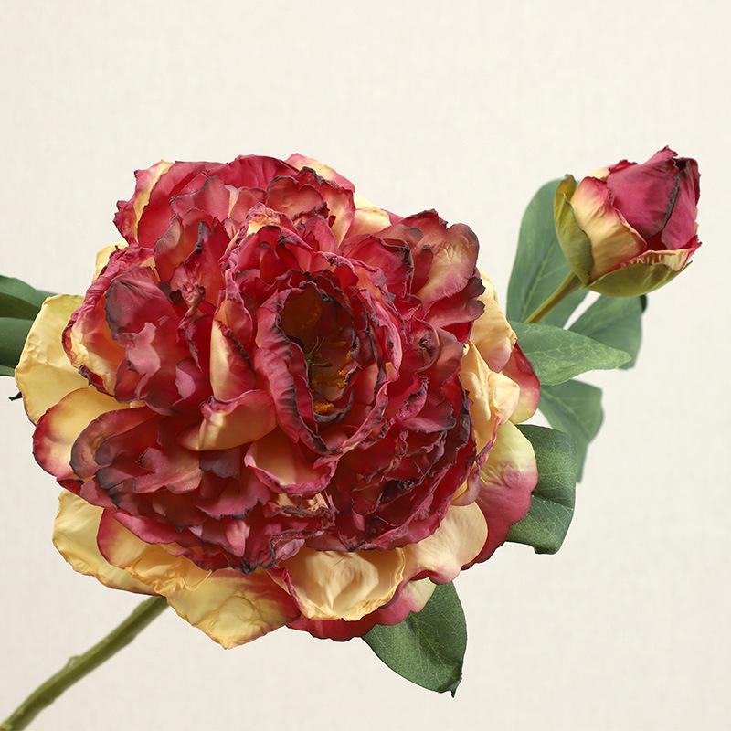 2 головки пиона с запеченным краем, имитация цветка, украшение для гостиной, украшение для стола, искусственный цветочный букет