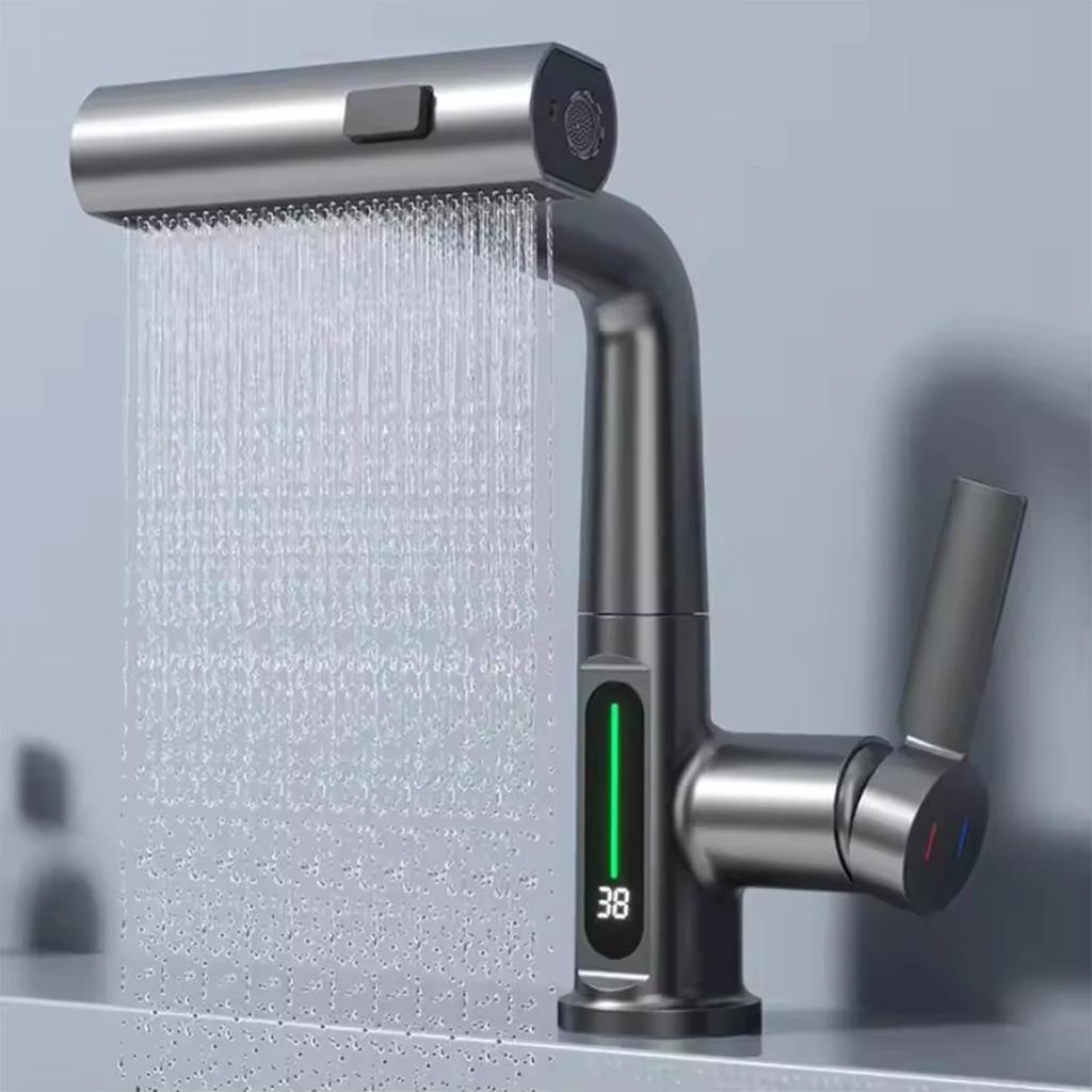 Ремонт ванной комнаты Смеситель с цифровым дисплеем Серый Удобная установка Универсальный дизайн смесителя Простая настройка