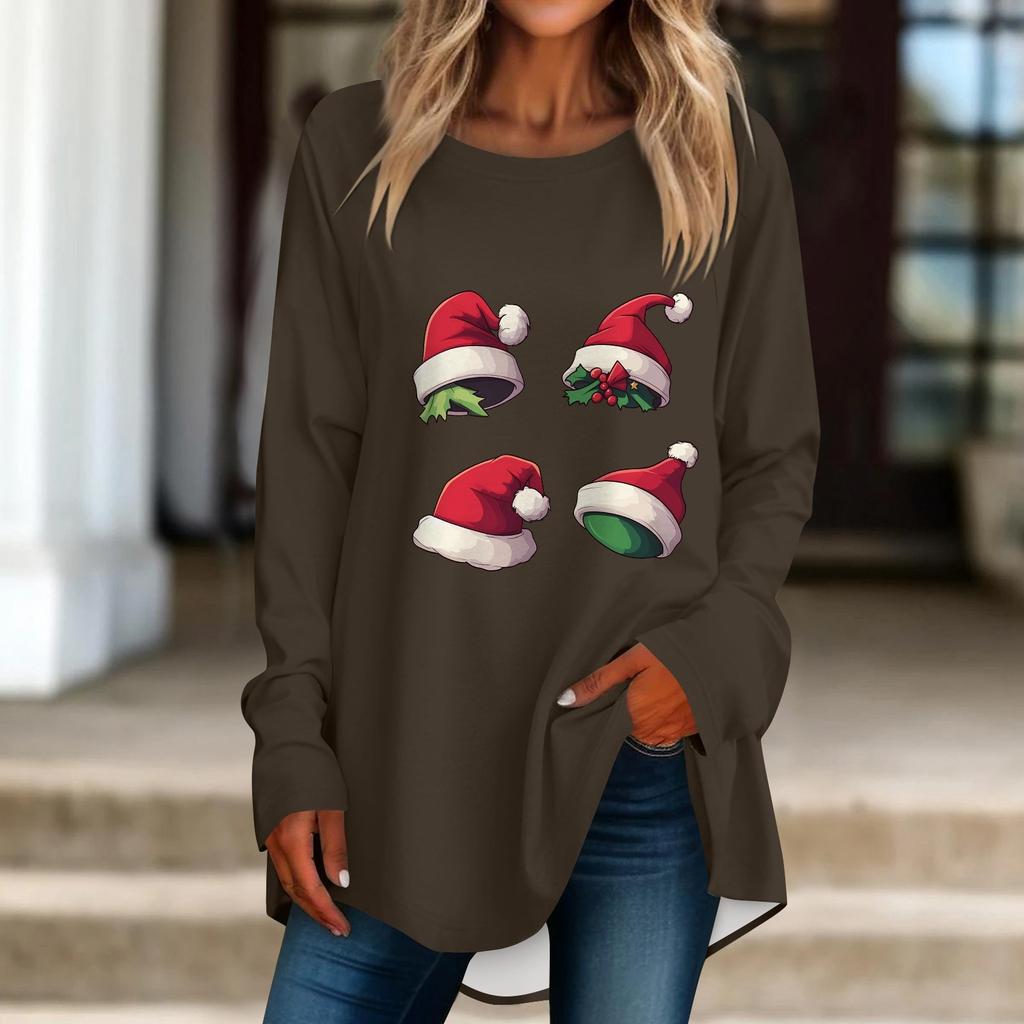 Женская повседневная футболка больших размеров с длинными рукавами и круглым принтом, верхний пуловер