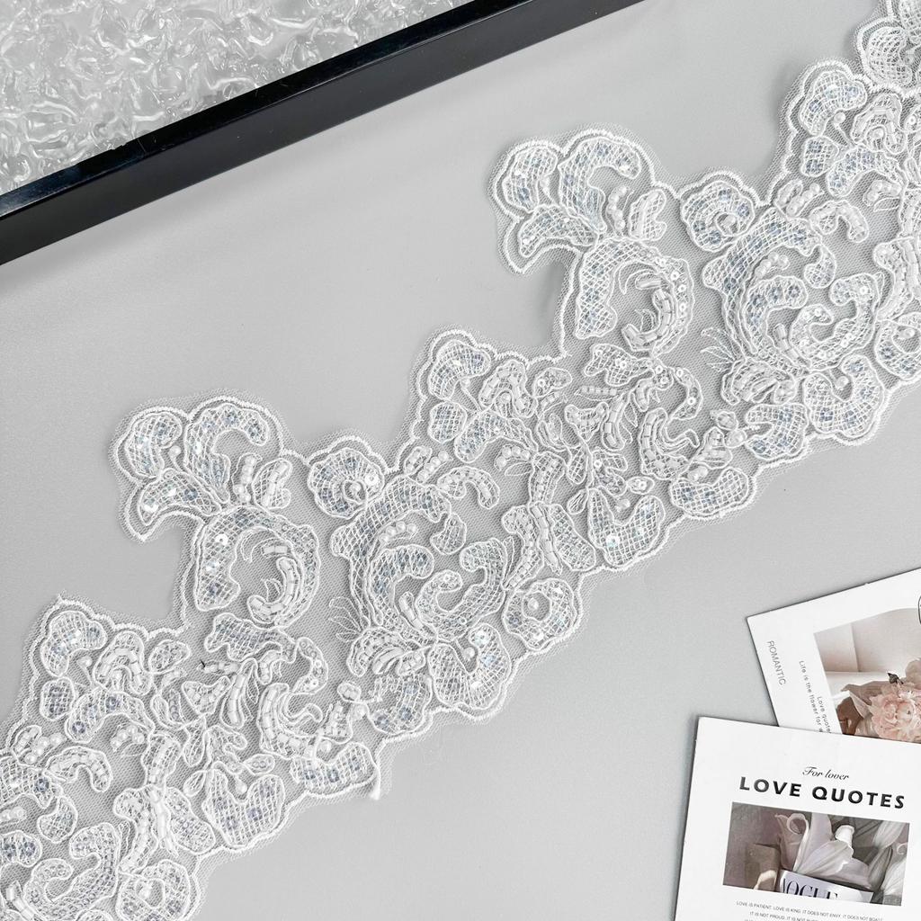 White Beaded Mesh Strand Barcode Clothing Skirt Dress Wedding Dress Decorative Lace Accessories