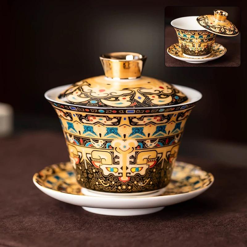 Гайвань с парящей крышкой 360° – Нефритовый фарфор, трехкомпонентная китайская чайная чашка для заваривания гунфу