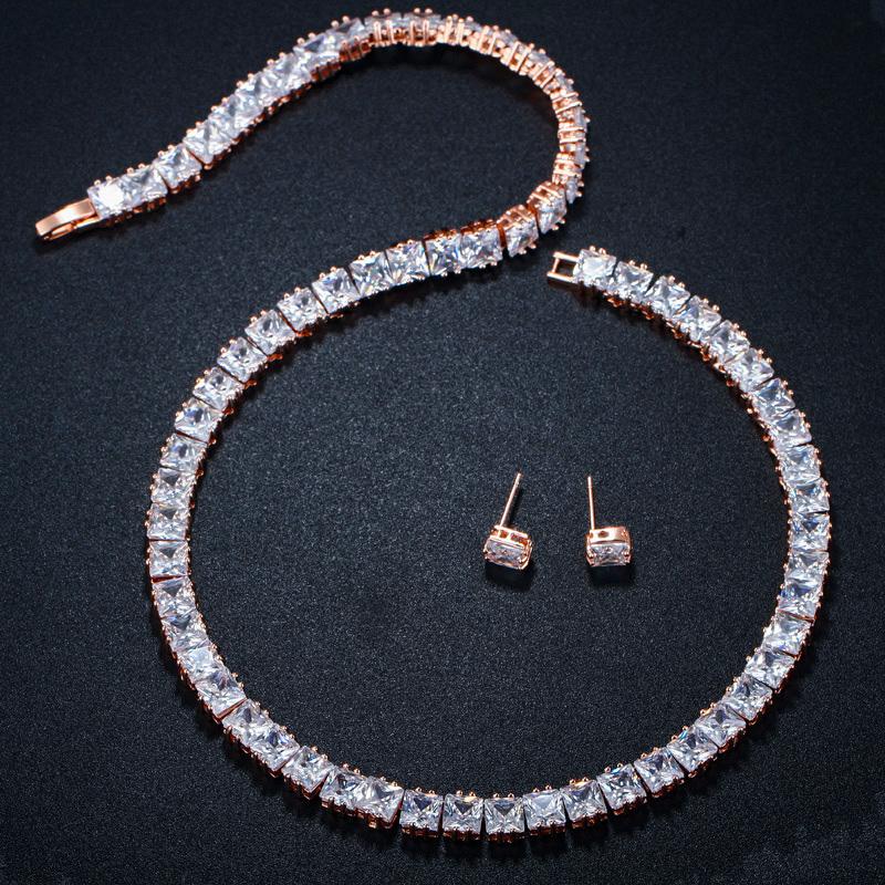 CMM 2 шт. классический бренд принцессы с цирконием колье-колье комплект серег серебро, розовое золото свадебные украшения для женщин подарок