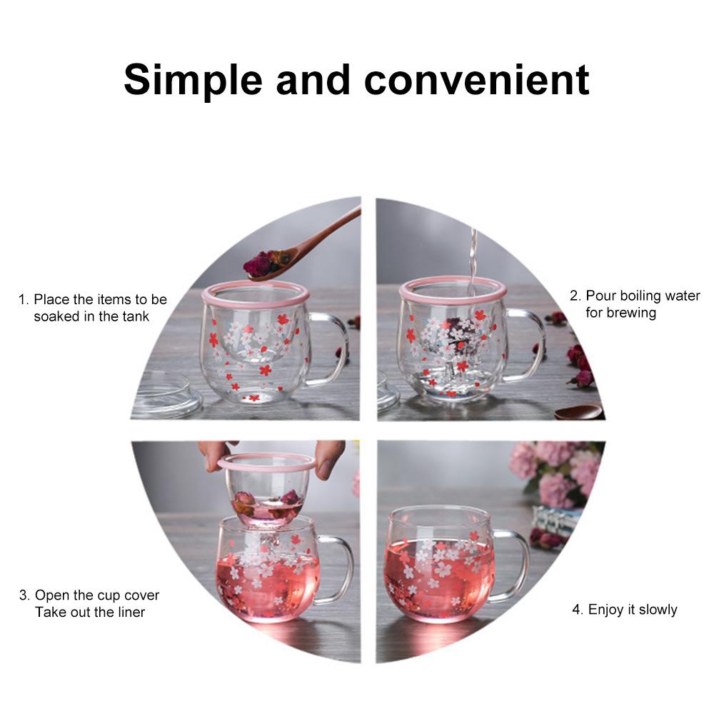 300 мл кружка сакура стеклянная кружка прозрачные термостойкие стаканы с заварочным фильтром крышка вишневая чашка набор цветочная чашка для дома