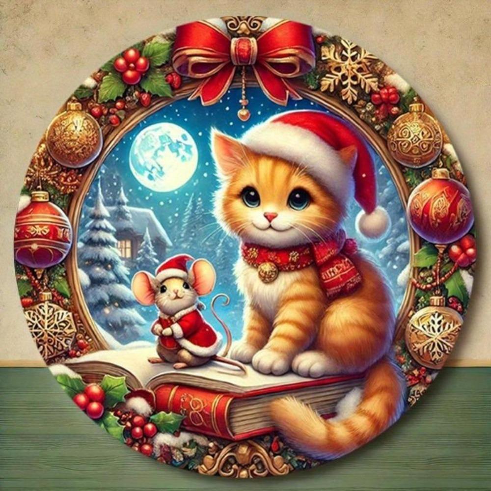 Винтажная металлическая жестяная табличка, круглая, 7,87 дюйма, Снежная ночь, Рождество, Пасхальный декор