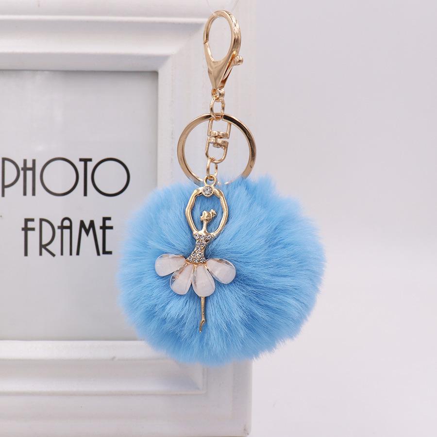 Ballet Dancing Girl Keyring Cute Fluffy Pompom Rhinestone Car Handbag Motorcycle Pendant Accessorie Keychain Retail Wholesale