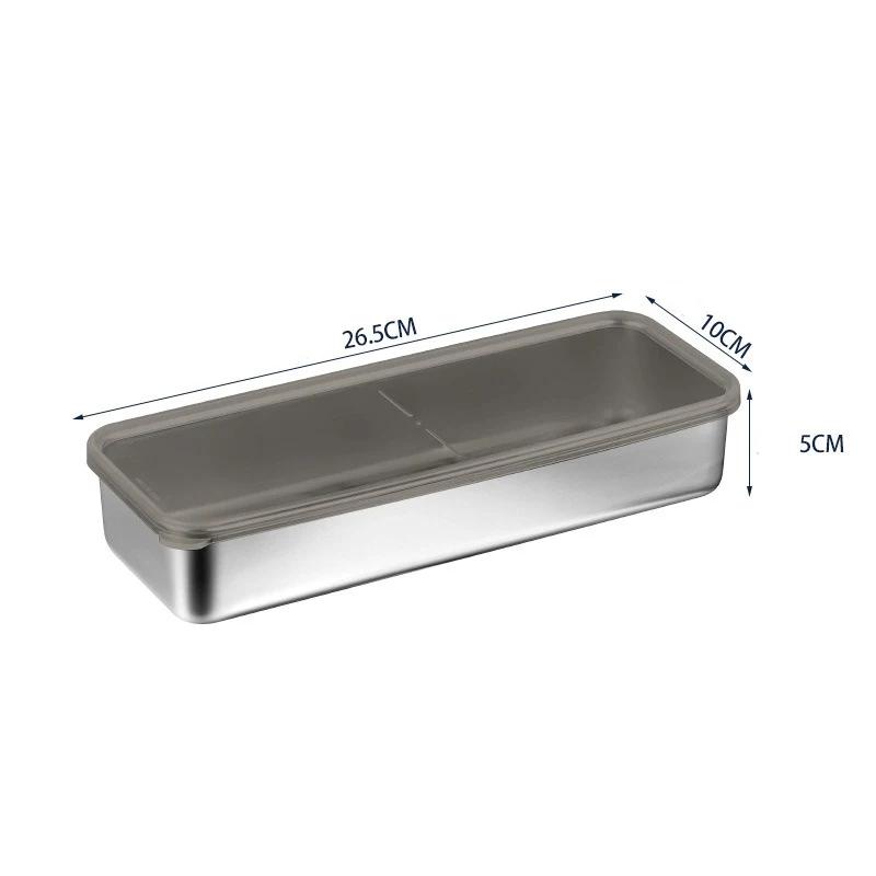 304 Stainless Steel Food Storage Tray Fresh-keeping Box with Sealed Lid Sausage Fruit Dish Frozen food Organizers Food Container