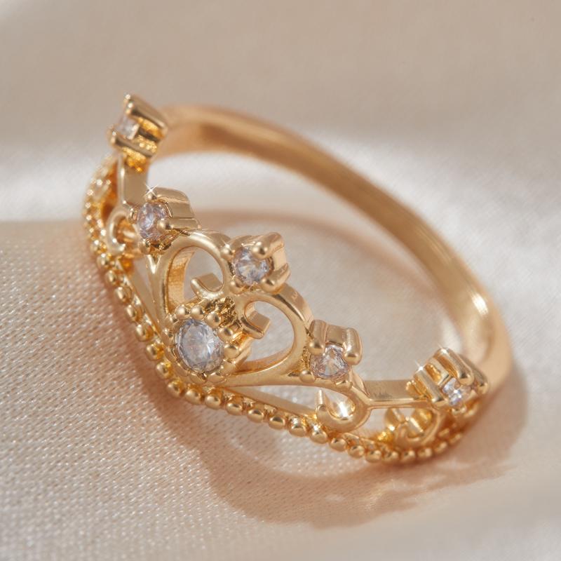 Элегантное золотое кольцо-корона для женщин со сверкающими кубическими циркониями, сложный дизайн, идеально подходит для повседневной одежды или в качестве подарка
