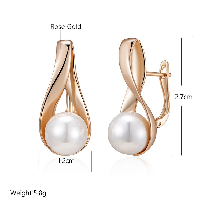 Kinel Pearl Drop Earrings For Women Rose Gold Color Bride Wedding Elegant Jewelry Memorial Day Gift