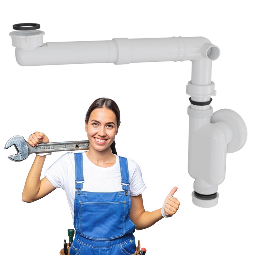 Space-saving adjustable washbasin siphon