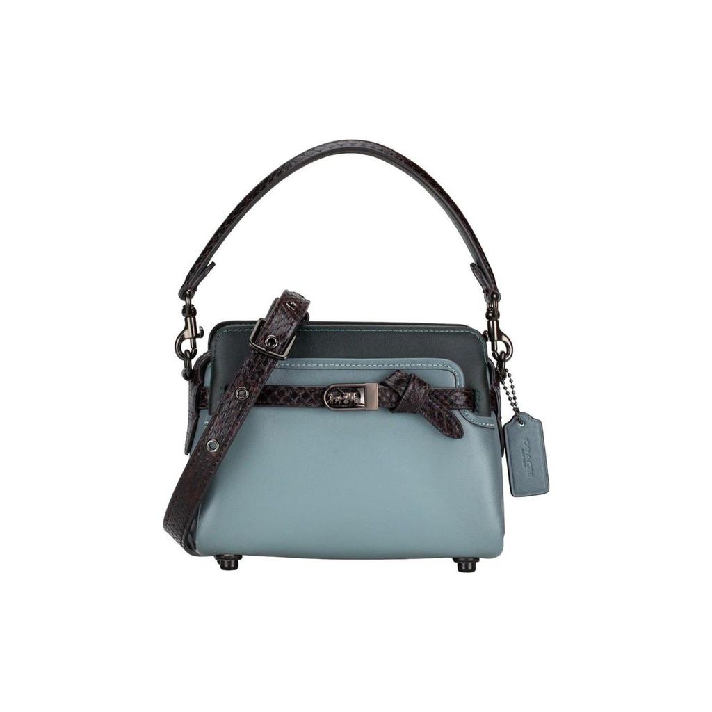 Coach Tate 18 Zipper Closure Glove Tanned Leather With Snakeskin Handbag Women Handbag Silver-Blue C5371-V5O4Q