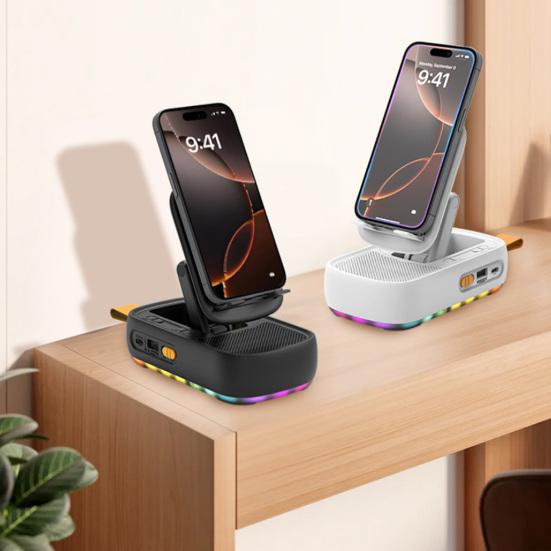Подставка для сотового телефона с Bluetooth-совместимым динамиком, светодиодной подсветкой, складная вращающаяся настольная подставка, беспроводной динамик с картой памяти TF для планшетов Samsung